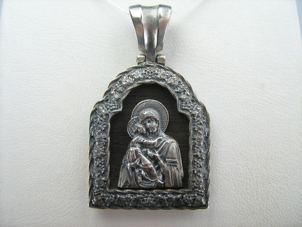 925 Sterling Silver Icon Pendant Mother of God Mary of Vladimir Tenderness Wood Vintage Christian Church Fine Faith Jewelry MD001610