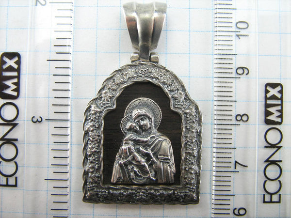 925 Sterling Silver Icon Pendant Mother of God Mary of Vladimir Tenderness Wood Vintage Christian Church Fine Faith Jewelry MD001610