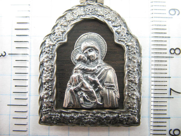 925 Sterling Silver Icon Pendant Mother of God Mary of Vladimir Tenderness Wood Vintage Christian Church Fine Faith Jewelry MD001610