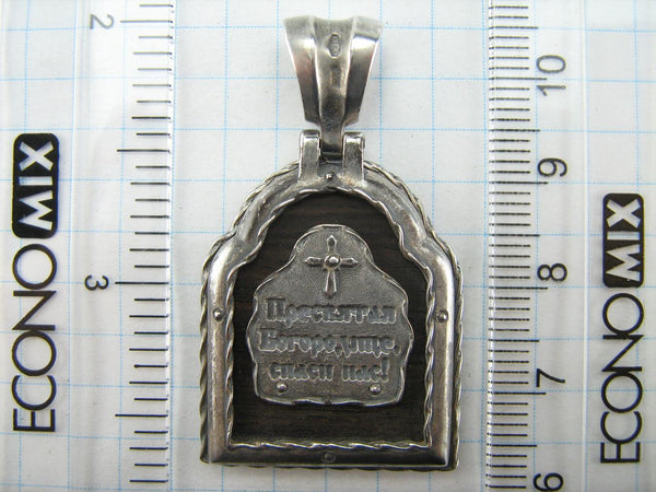 925 Sterling Silver Icon Pendant Mother of God Mary of Vladimir Tenderness Wood Vintage Christian Church Fine Faith Jewelry MD001610