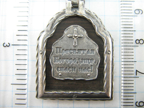 925 Sterling Silver Icon Pendant Mother of God Mary of Vladimir Tenderness Wood Vintage Christian Church Fine Faith Jewelry MD001610
