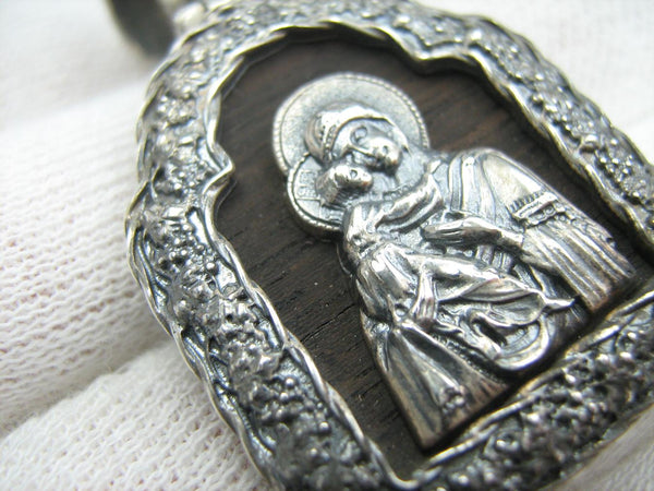 925 Sterling Silver Icon Pendant Mother of God Mary of Vladimir Tenderness Wood Vintage Christian Church Fine Faith Jewelry MD001610
