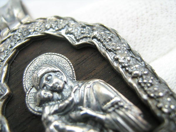 925 Sterling Silver Icon Pendant Mother of God Mary of Vladimir Tenderness Wood Vintage Christian Church Fine Faith Jewelry MD001610