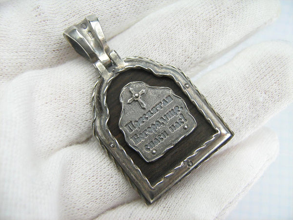 925 Sterling Silver Icon Pendant Mother of God Mary of Vladimir Tenderness Wood Vintage Christian Church Fine Faith Jewelry MD001610