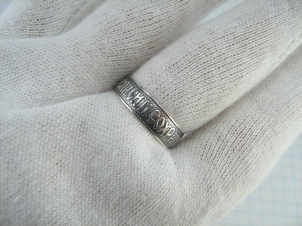 Vintage 925 Sterling Silver band with Christian prayer text on the oxidized background decorated with old believers cross. Item number RI001618. Picture 11