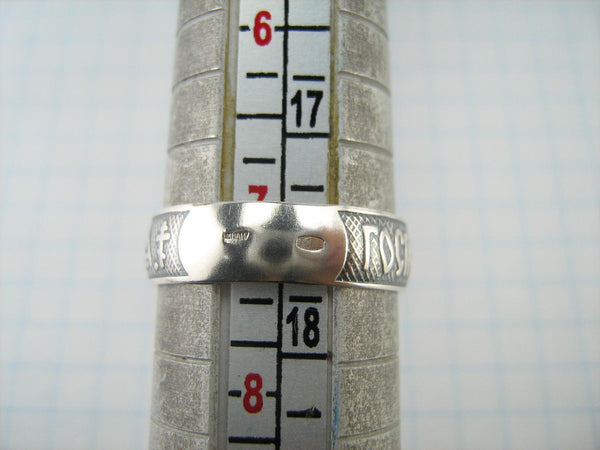 Vintage 925 Sterling Silver band with Christian prayer text on the oxidized background decorated with old believers cross. Item number RI001618. Picture 14
