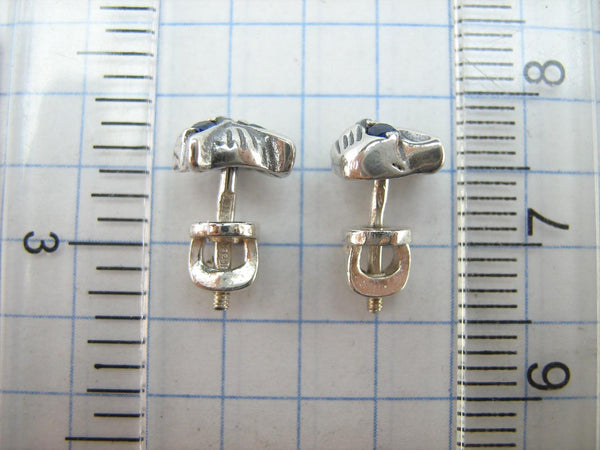 SOLID 925 Sterling Silver Earrings Cats with Blue Eyes Screw Backs Small Studs Posts Closure Push Back New Fine Jewelry ER000217