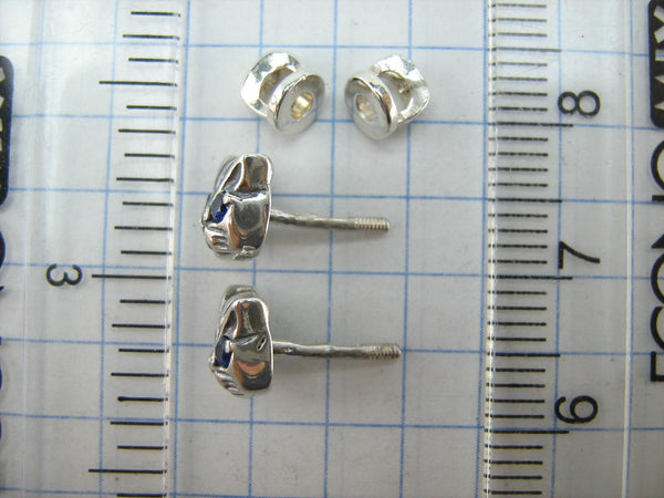 SOLID 925 Sterling Silver Earrings Cats with Blue Eyes Screw Backs Small Studs Posts Closure Push Back New Fine Jewelry ER000217