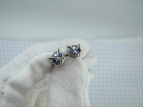 SOLID 925 Sterling Silver Earrings Cats with Blue Eyes Screw Backs Small Studs Posts Closure Push Back New Fine Jewelry ER000217