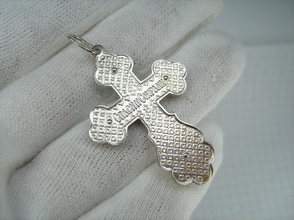 925 Sterling Silver cross pendant and Jesus Christ crucifix with Christian prayer inscription decorated with pattern. Item number CR001161. Picture 3