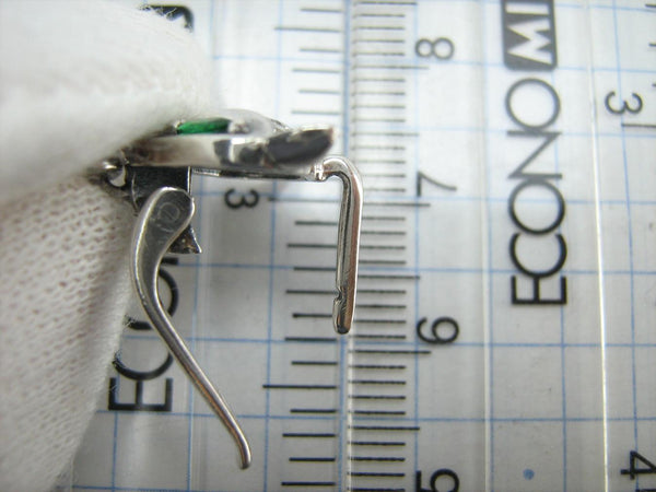 SOLID 925 Sterling Silver Earrings Fox Dangling Tails Green Eyes Latch Back Snap Closure New Fine Jewelry ER000220