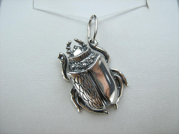 925 Sterling Silver Pendant Scarab Oxidized Patten Egypt Symbol Large Bug Amulet New Fine Jewelry PN001925