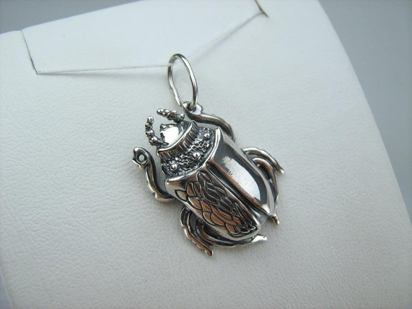 925 Sterling Silver Pendant Scarab Oxidized Patten Egypt Symbol Large Bug Amulet New Fine Jewelry PN001925