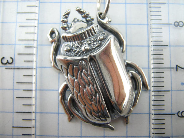 925 Sterling Silver Pendant Scarab Oxidized Patten Egypt Symbol Large Bug Amulet New Fine Jewelry PN001925