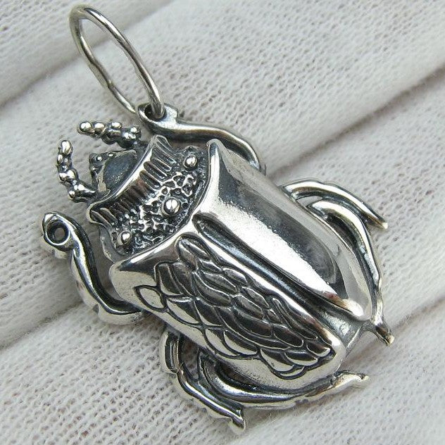 925 Sterling Silver Pendant Scarab Oxidized Patten Egypt Symbol Large Bug Amulet New Fine Jewelry PN001925