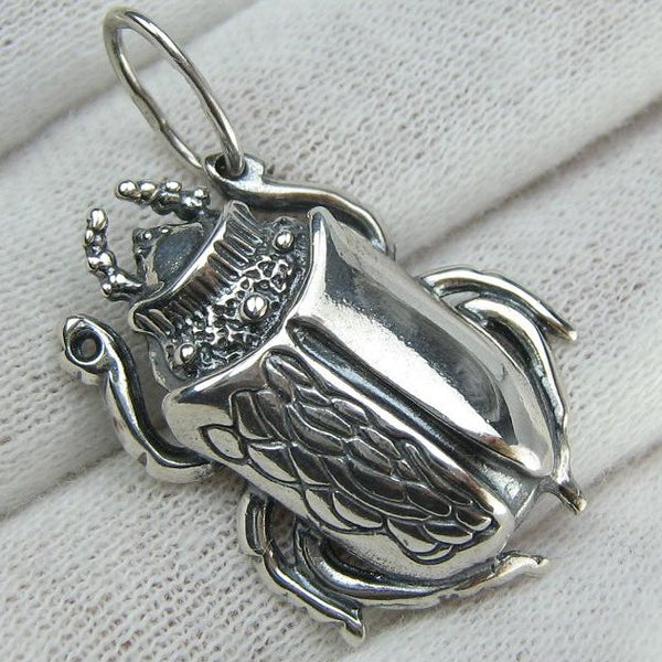 925 Sterling Silver Pendant Scarab Oxidized Patten Egypt Symbol Large Bug Amulet New Fine Jewelry PN001925