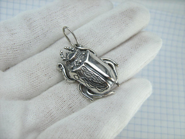 925 Sterling Silver Pendant Scarab Oxidized Patten Egypt Symbol Large Bug Amulet New Fine Jewelry PN001925