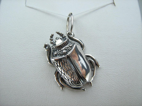 SOLID 925 Sterling Silver Pendant Necklace Scarab Oxidized Patten Egypt Symbol Large Bug Amulet New Fine Jewelry PN001926