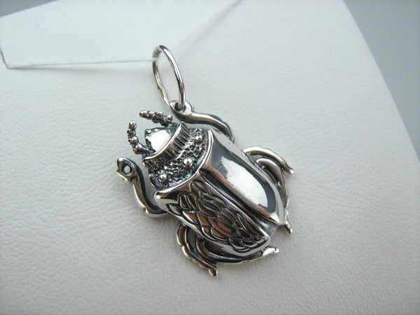 SOLID 925 Sterling Silver Pendant Necklace Scarab Oxidized Patten Egypt Symbol Large Bug Amulet New Fine Jewelry PN001926