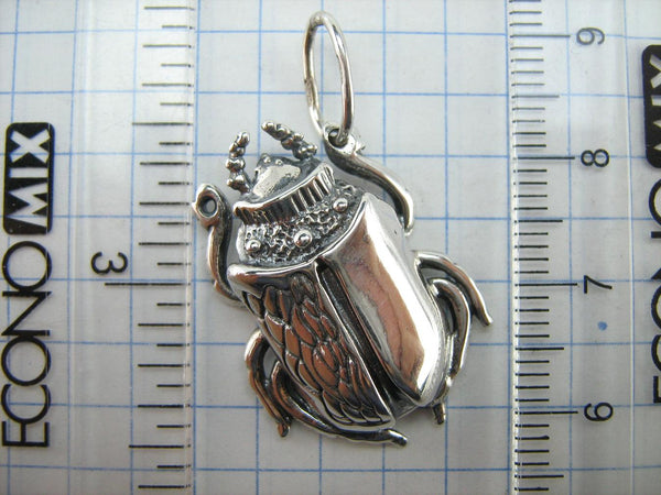 SOLID 925 Sterling Silver Pendant Necklace Scarab Oxidized Patten Egypt Symbol Large Bug Amulet New Fine Jewelry PN001926
