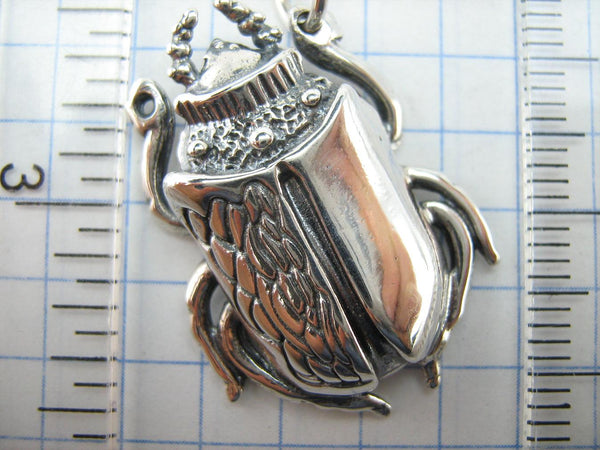 SOLID 925 Sterling Silver Pendant Necklace Scarab Oxidized Patten Egypt Symbol Large Bug Amulet New Fine Jewelry PN001926