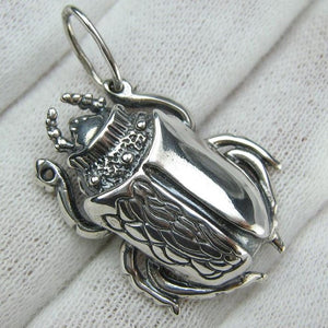 SOLID 925 Sterling Silver Pendant Necklace Scarab Oxidized Patten Egypt Symbol Large Bug Amulet New Fine Jewelry PN001926