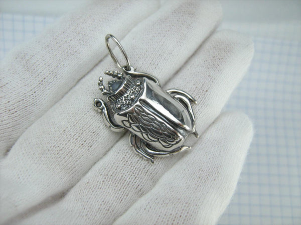 SOLID 925 Sterling Silver Pendant Necklace Scarab Oxidized Patten Egypt Symbol Large Bug Amulet New Fine Jewelry PN001926