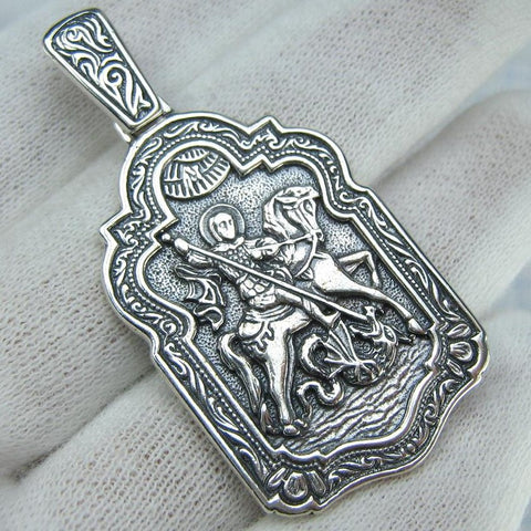 SOLID 925 Sterling Silver Icon Pendant Medal Necklace Saint George Victory Dragon Slayer New Christian Church Fine and Faith Jewelry MD001927