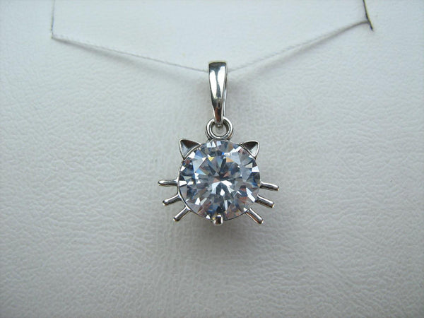 Ciondolo in argento Sterling 925 massiccio con testa di gatto muso baffi e orecchie pietra zirconia cubica nuovo gioiello raffinato PN001930