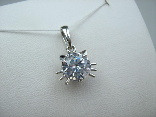Ciondolo in argento Sterling 925 massiccio con testa di gatto muso baffi e orecchie pietra zirconia cubica nuovo gioiello raffinato PN001930