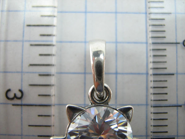 Ciondolo in argento Sterling 925 massiccio con testa di gatto muso baffi e orecchie pietra zirconia cubica nuovo gioiello raffinato PN001930