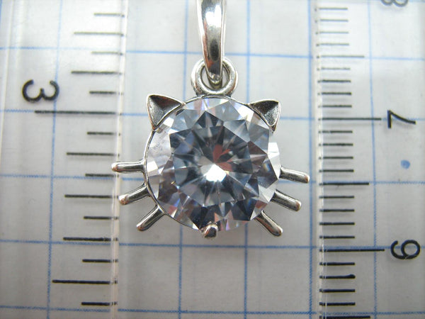Ciondolo in argento Sterling 925 massiccio con testa di gatto muso baffi e orecchie pietra zirconia cubica nuovo gioiello raffinato PN001930