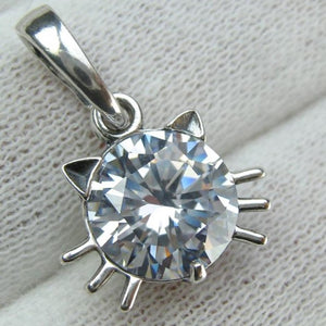 Ciondolo in argento Sterling 925 massiccio con testa di gatto muso baffi e orecchie pietra zirconia cubica nuovo gioiello raffinato PN001930