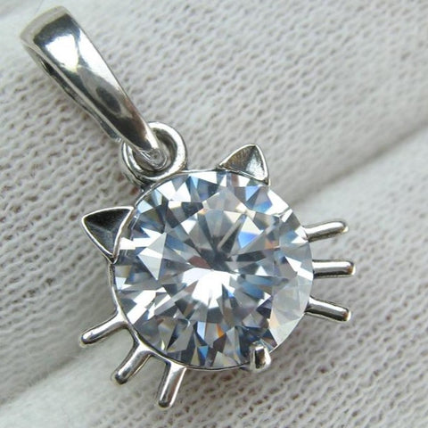 SOLID 925 Sterling Silver Pendant Cute Cat Head Muzzle Snout Whiskers Ears CZ Stone New Fine Jewelry PN001930