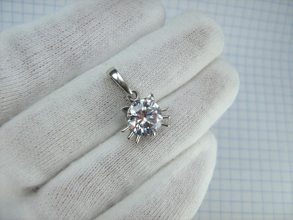 Ciondolo in argento Sterling 925 massiccio con testa di gatto muso baffi e orecchie pietra zirconia cubica nuovo gioiello raffinato PN001930
