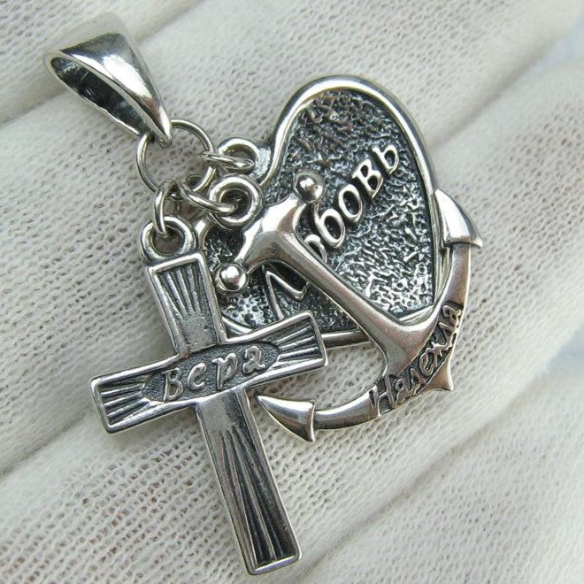 Collar con colgante de medalla de icono de plata de ley 925 maciza fe caridad esperanza cruz corazón ancla nueva joyería de fe MD001928