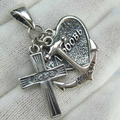 SOLID 925 Sterling Silver Icon Pendant Medal Necklace Faith Charity Hope Cross Heart Anchor New Faith Jewelry MD001928