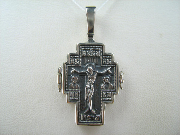 SOLID 925 Sterling Silver Cross Pendant Crucifix Saint Sergius Locket Encolpion New Christian Church Faith Jewelry CR001153