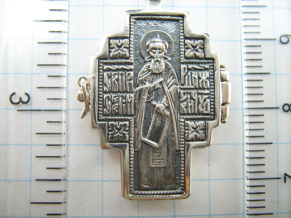 SOLID 925 Sterling Silver Cross Pendant Crucifix Saint Sergius Locket Encolpion New Christian Church Faith Jewelry CR001153