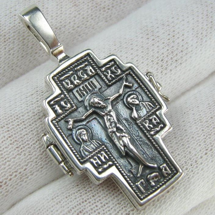 SOLID 925 Sterling Silver Cross Pendant Crucifix Saint Sergius Locket Encolpion New Christian Church Faith Jewelry CR001153