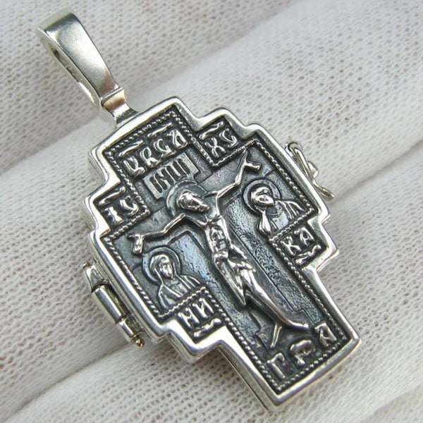 SOLID 925 Sterling Silver Cross Pendant Crucifix Saint Sergius Locket Encolpion New Christian Church Faith Jewelry CR001153