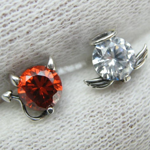 SOLID 925 Sterling Silver Earrings Angel Devil White Red Screw Backs Small Studs Posts Closure Push Back New Fine Faith Jewelry ER000222