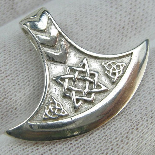 SOLID 925 Sterling Silver Pendant Necklace Axe Viking Amulet Celtic Knot Pattern Armour Norse Scandinavian Ethnic New Fine Jewelry PN001590