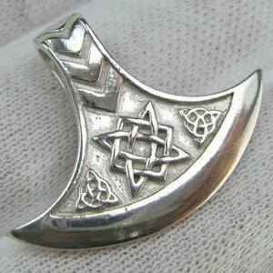 SOLID 925 Sterling Silver Pendant Necklace Axe Viking Amulet Celtic Knot Pattern Armour Norse Scandinavian Ethnic New Fine Jewelry PN001590