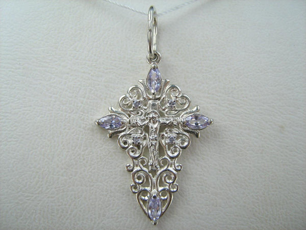 SOLID 925 Sterling Silver Cross Pendant Openwork Filigree Pattern Fleur-de-lis Amulet New Christian Church Faith Jewelry CR001021