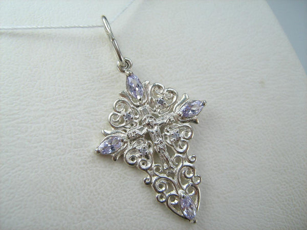 SOLID 925 Sterling Silver Cross Pendant Openwork Filigree Pattern Fleur-de-lis Amulet New Christian Church Faith Jewelry CR001021