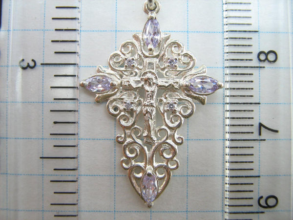 SOLID 925 Sterling Silver Cross Pendant Openwork Filigree Pattern Fleur-de-lis Amulet New Christian Church Faith Jewelry CR001021