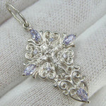 SOLID 925 Sterling Silver Cross Pendant Openwork Filigree Pattern Fleur-de-lis Amulet New Christian Church Faith Jewelry CR001021