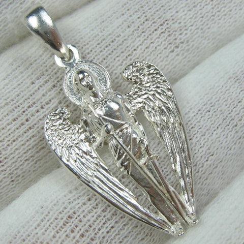 Pendentif en argent sterling 925 massif avec icône d'ange gardien médaille et amulette bijou d'église chrétien MD001420