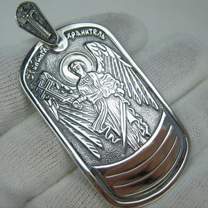 SOLID 925 Sterling Silver Icon Pendant Medal Angel Guardian Wings Sword Religious Amulet Old Believers Cross New Christian Church Fine and Faith Jewelry MD001960